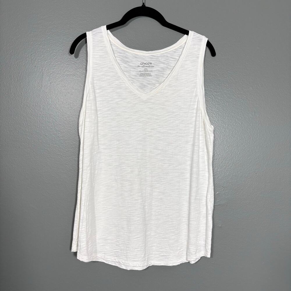 Chico's Ultimate Tee White Tank Top - Minimalist V-Neck - Women's Size 2/Large
